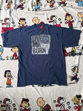 Vintage USA Made Spitfire Wheels Live To Burn Skateboarding T-Shirt Navy Blue